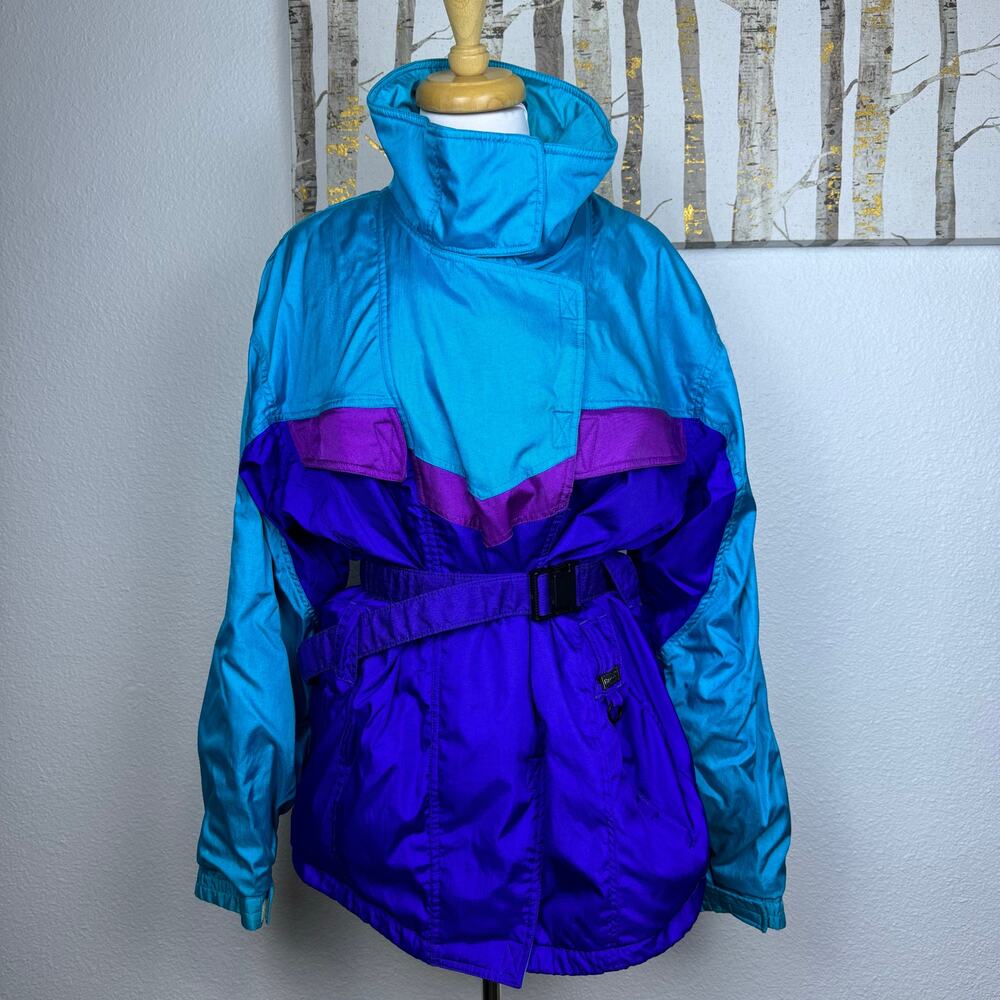 Vintage The North Face Gore Tex Ski Jacket Belted Colorblock Teal Blue Purple 14